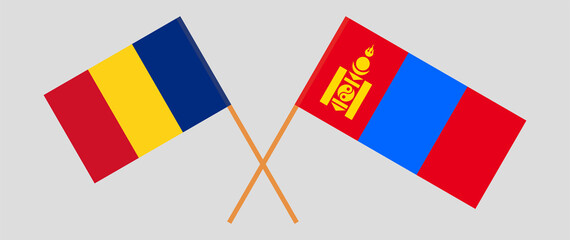 Crossed flags of Romania and Mongolia