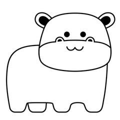 Black line art cute hippo isolated on white background. Flat design for poster or t-shirt. Vector illustration