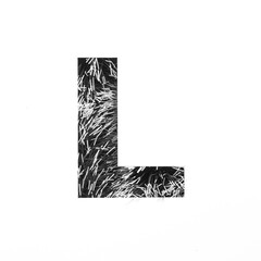 Letter L of monochrome black and white tinsel and paper cut. Festive English alphabet for minimalistic design