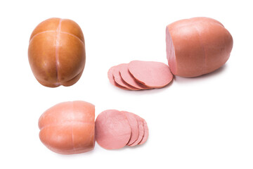 Boiled sausage isolated on white.