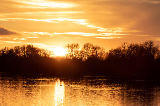 Sunset before lockdown in branston water park in Burton on trent England