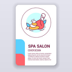 SPA salon brochure template. Advertising cover design. Print design with linear illustration cartoon character on a white background.