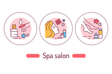 Spa salon outline concept. Beauty service line color icons. Pictograms for web page, mobile app, promo.