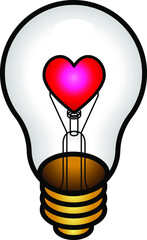 Concept: light up my life. A love heart in a light bulb.
