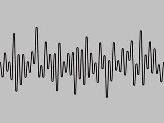 Black sound wave logo, digital music equalizer, pulse audio symbol on gray background. Jpeg illustration