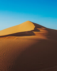 Fototapeta na wymiar Dünenlandschaft in der Sahara. Oranger Sand in der Wüste von Marokko in Afrika.