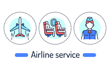 Airport service outline concept. Aviation line color icons. Pictograms for web page, mobile app, promo.