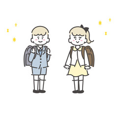 新一年生が並んでいるイラスト
