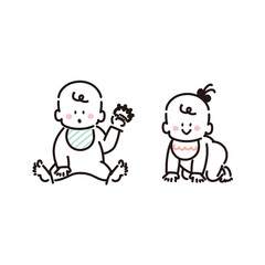 赤ちゃんが並んでいるイラスト【線画・塗りなし】