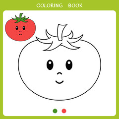 Simple educational game for kids. Cute tomato for coloring book