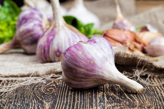 ripe red garlic and green Basil