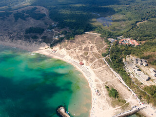 Aerial view of Arkutino region near resort of Dyuni, Burgas Region, Bulgaria 
