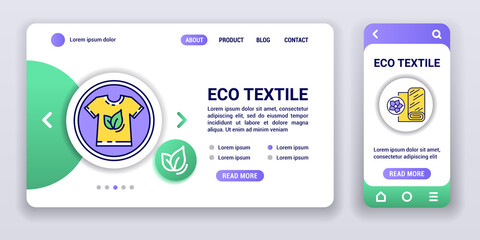 Eco textile web banner and mobile app kit. Organic fabric. Outline vector illustration.