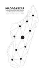 Madagascar communication network map. Vector image of a low poly global map with city lights. Map in the form of lines and dots