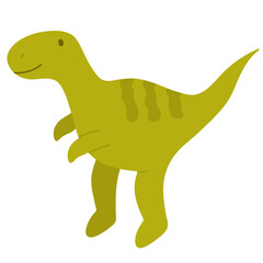 Green tyrannosaurus, happy dinosaur with a smile. Isolated. Children's vector illustration. Drawn by hands. It can be used to decorate a children's party, children's clothing, bed linen, notebooks