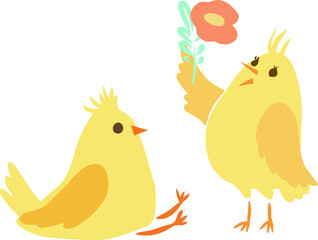 Happy Easter vector illustrations . chicken with eggs icons decorated with flowers on a white background . Chicken in the nest on a white background