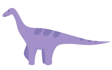 Purple Brontosaurus, a happy dinosaur with a smile. Isolated. Children's vector illustration. Drawn by hands. It can be used to decorate a children's party, children's clothing, bed linen, notebooks