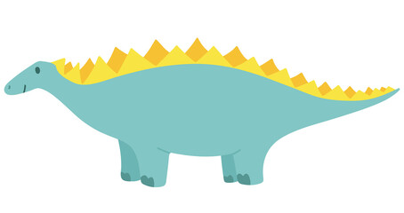 Blue stegosaurus, happy dinosaur with a smile. Isolated. Children's vector illustration. Drawn by hands. It can be used to decorate a children's party, children's clothing, bed linen, notebooks