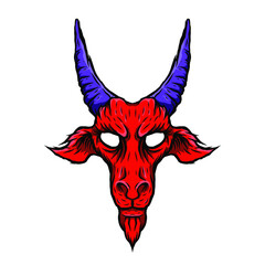 Evil goat head illustration. Baphomet. Illustration for tattoo, print, emblem.