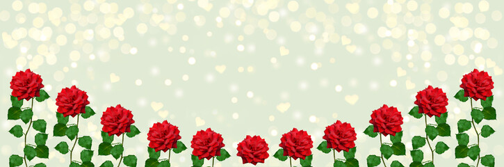 Widescreen background with bokeh and rose pattern. The Concept Of Valentine's Day