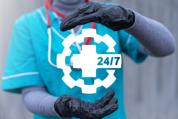 24 hours and 7 days medical service or pharmacy work concept.