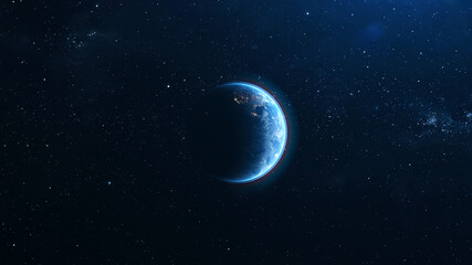 Obraz na płótnie Canvas Beautiful planet Earth from space. 4K rotating animation. Clip contains space, planet, galaxy, stars, cosmos, sea, earth, globe. 3D Render animation. Images from NASA