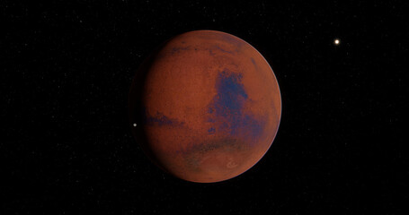 Mars and Phobos, planets of the solar system, space and stars, realistic 3D graphics, 3D Render, moving stars, planets