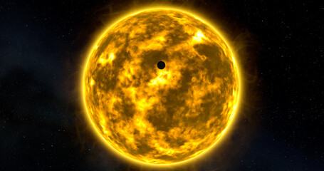 Solarfields, Mercury and Sun, planets of the solar system, space, 3D render, solar system, stars, galaxy
