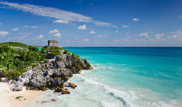 Beach with ancient Mayan ruins