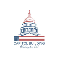 United States Capitol building icon in Washington DC isolated on white backgrpound