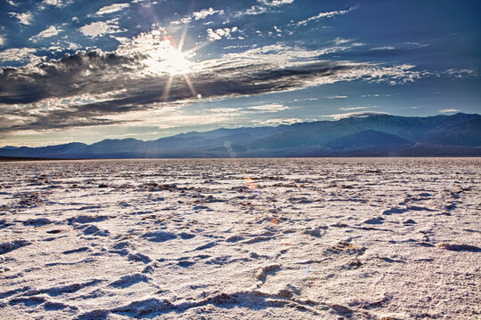 USA, California, Death Valley, barren badwater basin salt flats