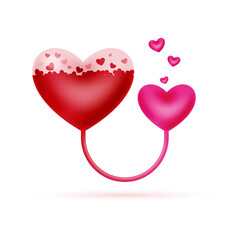 Two hearts in love connected in the form of communicating vessels. Vector illustration.