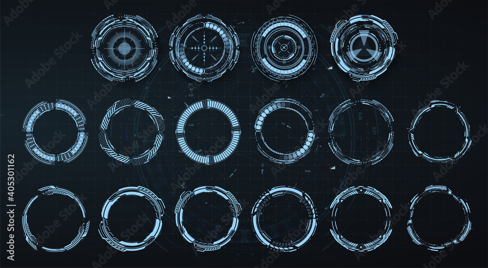 Leinwandbilder hud circles futuristic white element. set of circle abstract digital technology ui futuristic. abstr