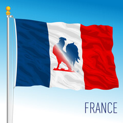 French flag with rooster symbol, France, vector illustration