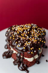 heart shaped chocolate cake with chocolate ganache and flavoured with cream liqueur