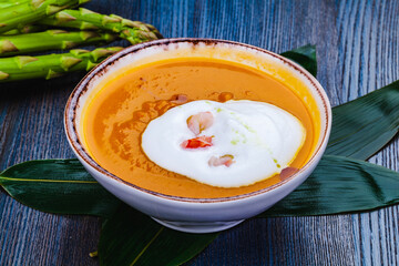 Creamy Crab bisque. Seafood soup.