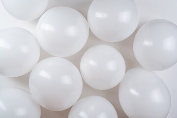 Whitte ballons on white background. Wedding or greeting card.