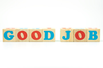 word good job made of colored cubes on white background