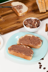 natural chocolate paste with cocoa during breakfast