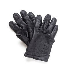 Autumn black leather gloves on white background