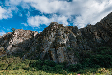 Fototapeta premium Stone Walls and Rocky Mountains on a Sunny day in Suesca, Cundinamarca Colombia where many climbers go to practice