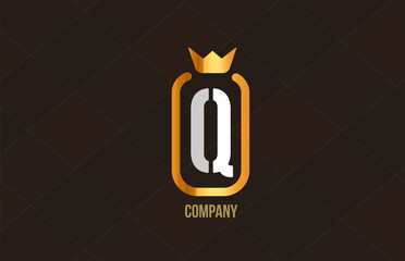 Q golden king crown alphabet letter logo for company and corporate. Gold luxury design. Can be used as an icon for a product or brand