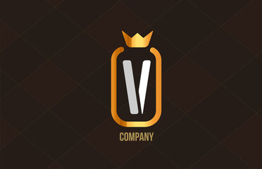 V golden king crown alphabet letter logo for company and corporate. Gold luxury design. Can be used as an icon for a product or brand