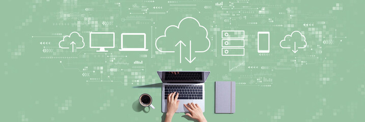 Cloud computing with person working with a laptop