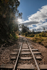 Old Railway with rocky mountains and stone walls on a sunny day in Suesca, Cundinamarca - Colombia