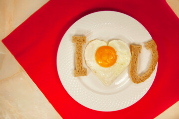  breakfast with egg and bread,  for Valentine's day morning 