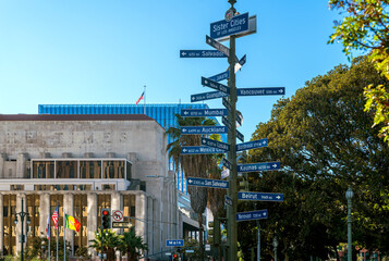 Sign in dowtown Los Angeles showing sister cities