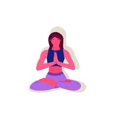 Girl meditating in lotus yoga pose illustration in flat vector style isolated on white background