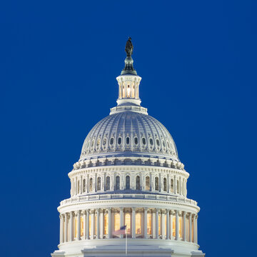 USA, Washington DC, Dome Of United States Capitol At Dusk