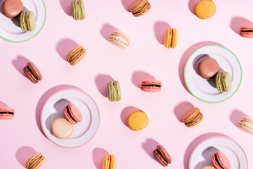Studio shot of colorful macaroon cookies